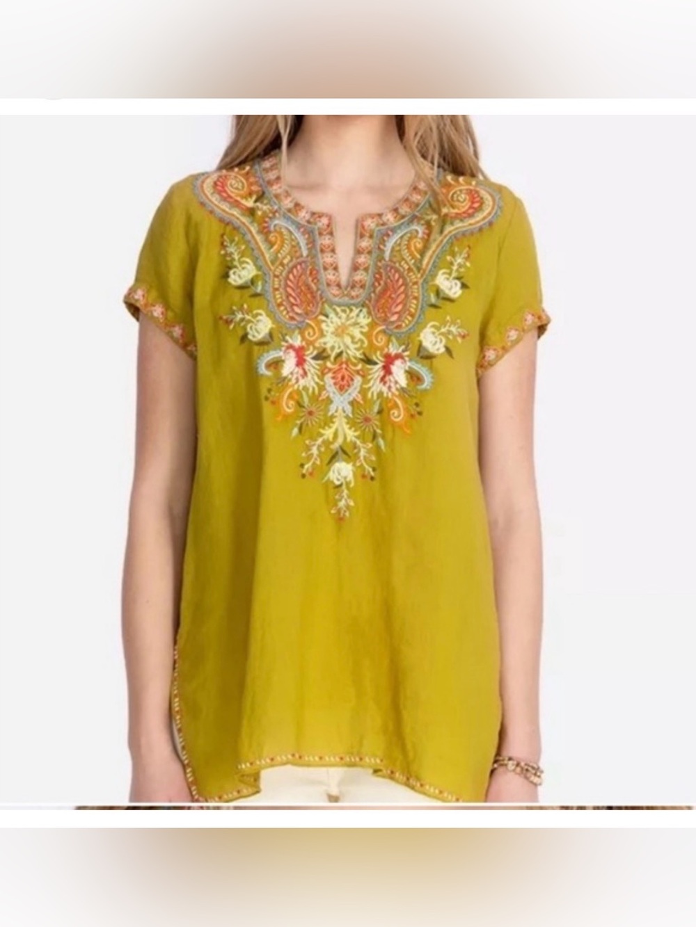 JOHNNY WAS tikal ramie embroidered blouse sz XS